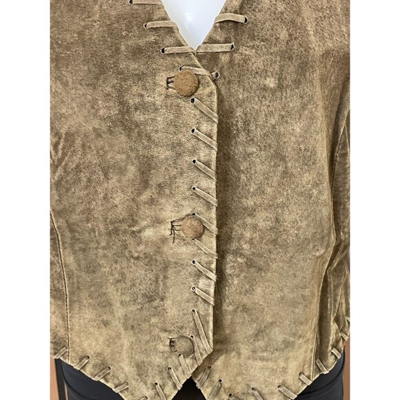 Haband Women's M Brown Vest Leather Biker Western Cowgirl Comfort Hippie Vintage - Picture 2 of 9